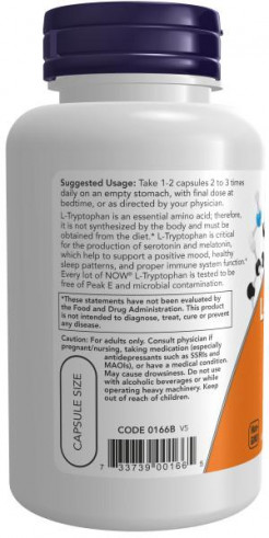 NOW L-Tryptophan 500 mg, L-Триптофан 500 мг, 60 капсул