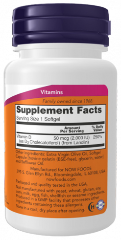 NOW High Potency Vitamin D-3 2000 IU, Высокоэффективный витамин Д-3 2000 МЕ, 120 капсул
