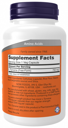 NOW L-Tyrosine 750 mg, 90 капсул