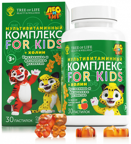 Tree of Life Лео и Тигр Мультивитаминый комплекс For kids+холин, 30 таб