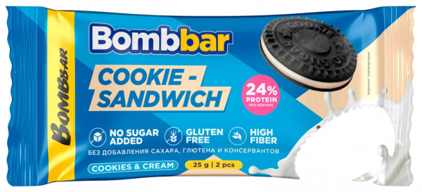 Bombbar Печенье неглазированное с начинкой, 25 грамм